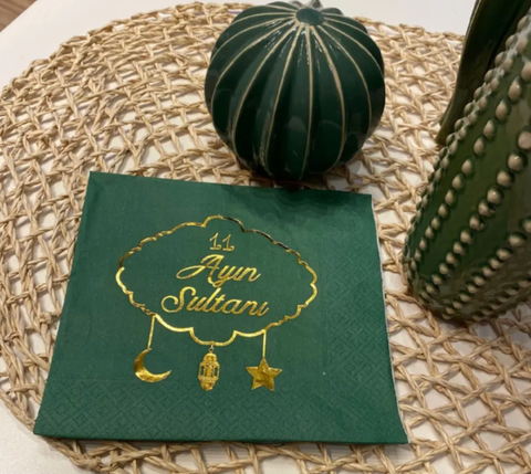 Gold Gilded Green Sultan of 11 Months Ramadan Napkin (33x33)