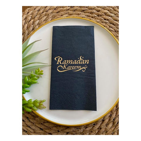 Gold Gilded Black Ramadan Kareem Napkin (16 pcs)