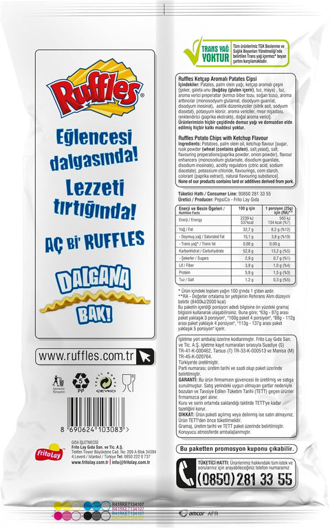 Ruffles Potato Chips - Ketchup Flavor  - From Turkey Halal (107 gr 3.8oz)