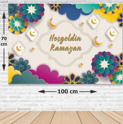 Hosgeldin Ramazan Banner Colorful Flowers (70*100 cm)