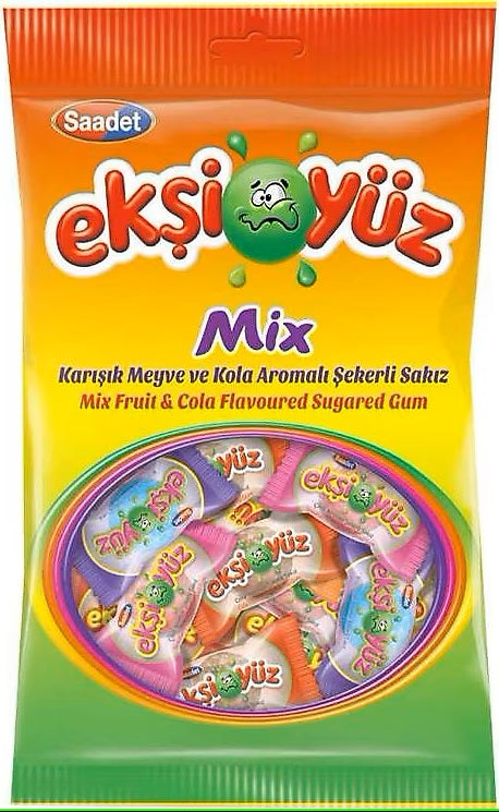 Ekşiyüz Mixed Fruit and Cola Flavored Sugared Gum (80 gr)