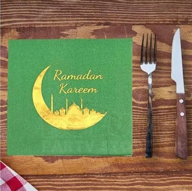 Altın Yaldızlı Yeşil Ramazan Kareem Peçetesi (16 adet)