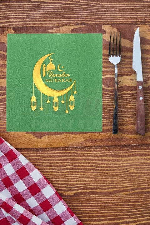 Gold Gilded Green Ramadan Mubarek Napkins (16 pcs)