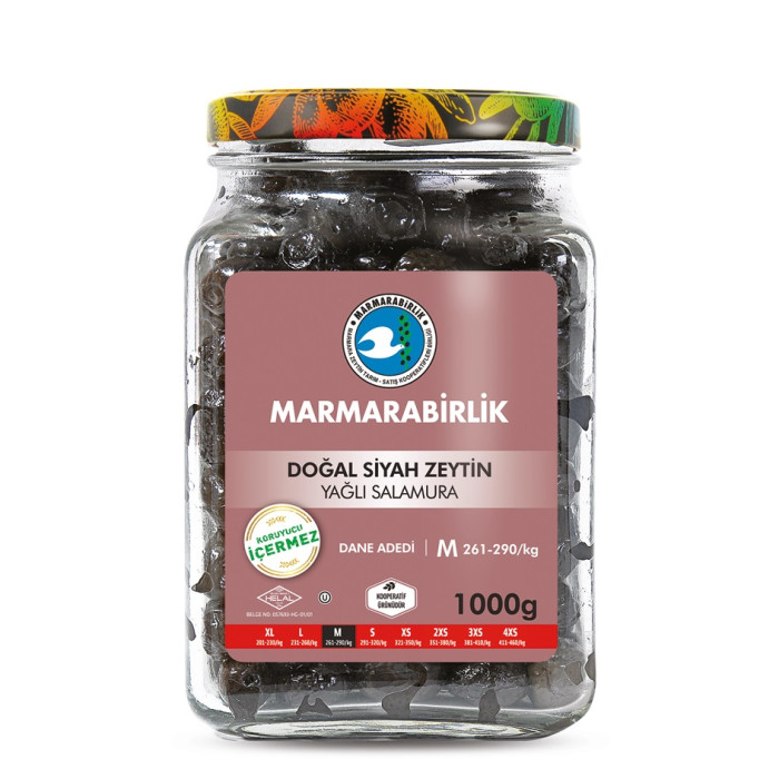 Marmarabirlik Natural Pickled Black Olives with Oil (1000 gr)