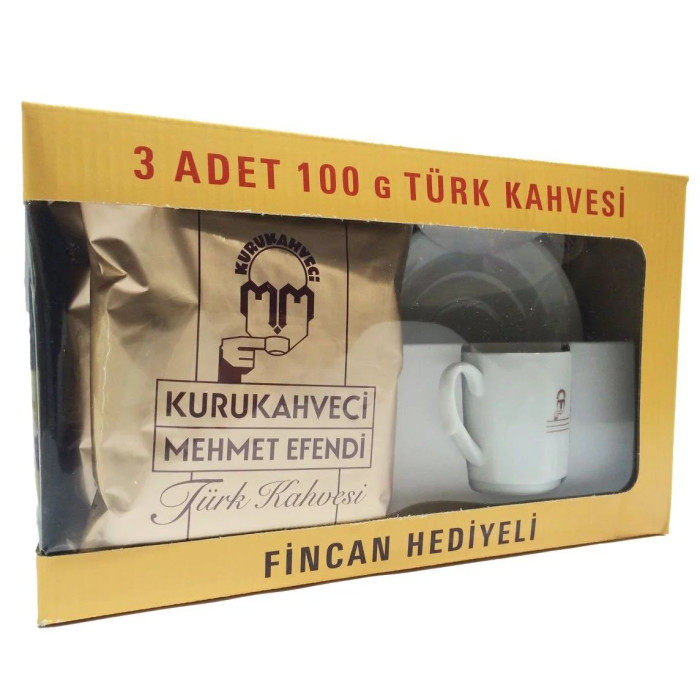 Kurukahveci Mehmet Efendi Turkish Coffee (3 x 100 gr 3.5oz) Free Turkish Coffee cup