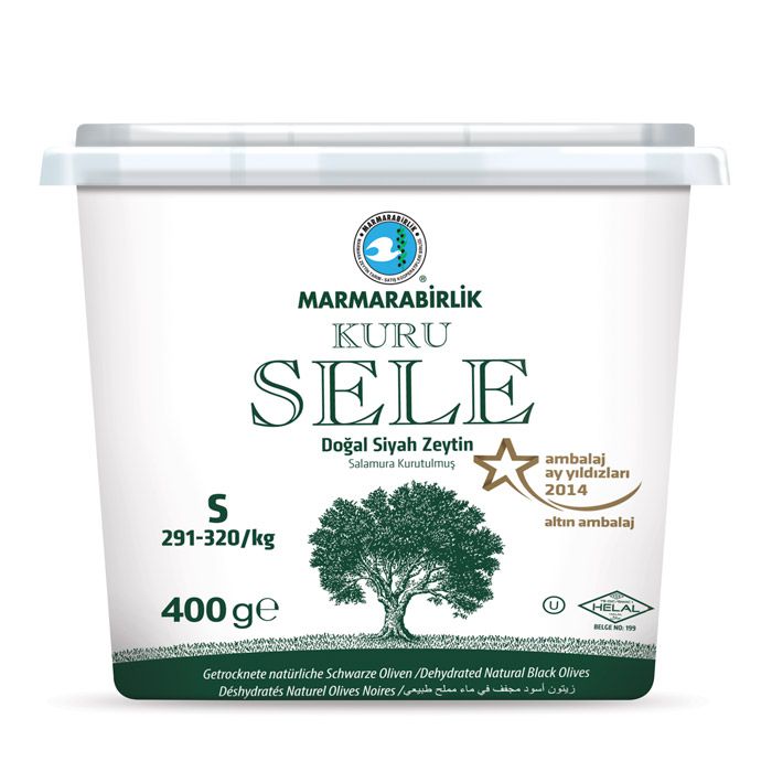 Marmarabirlik Gemlik Sele Dried Black Olives, Size Mega (400 gr 14.1oz) 