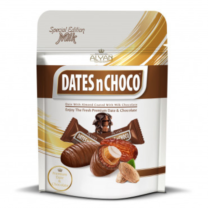 Alyan Dates N Choco Milk Chocolate Coated Dates with Almond (90 gr 3.2oz)
