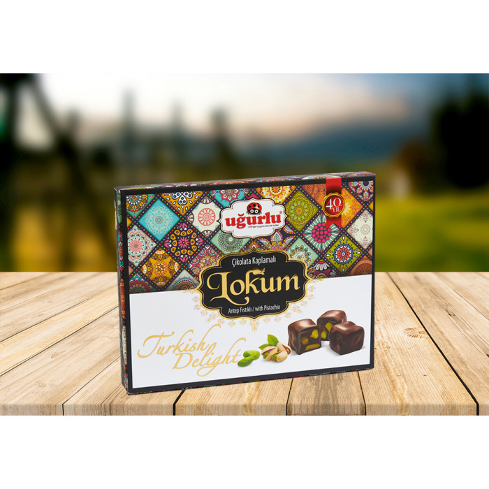 Ugurlu Chocolate Covered Double Roasted Turkish Delight With Pistachio (240 G)