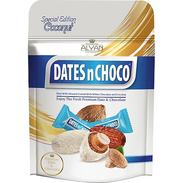 Alyan Dates N Choco Dates White Chocolate Covered Dates with Almond (90 gr 3.2oz)
