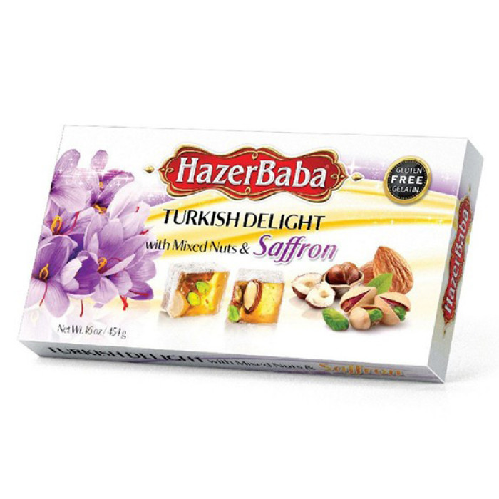 Hazerbaba Turkish Delight with Saffron & Mixed Nuts (454 gr)